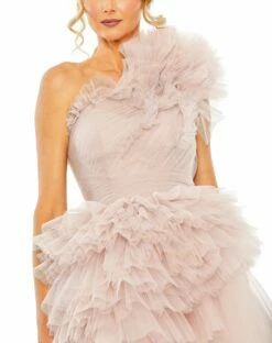 Tulle Ruffle One Shoulder Mini Dress 13 Tulle Ruffle One Shoulder Mini Dress -Women's Skirt 20600 Mauve CL