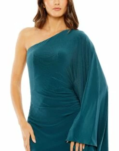 One Shoulder Cape Sleeve Ruched Detail Jersey Gown -Women's Skirt 20673 OCE 3 WS