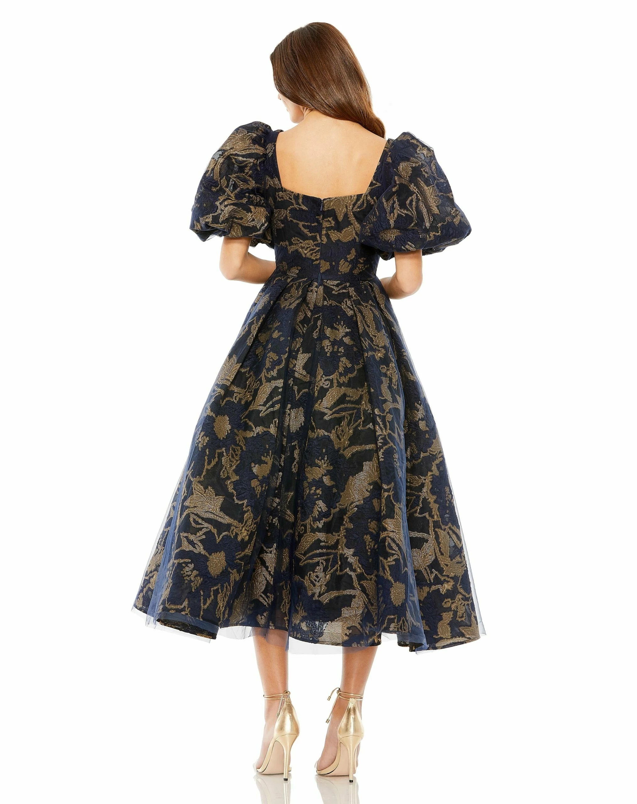 Puff Sleeve Brocade Midi Dress With Pockets 4 Puff Sleeve Brocade Midi Dress With Pockets - Image 2