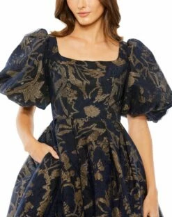 Puff Sleeve Brocade Midi Dress With Pockets 7 Puff Sleeve Brocade Midi Dress With Pockets -Women's Skirt 20715 MDG 3 WS