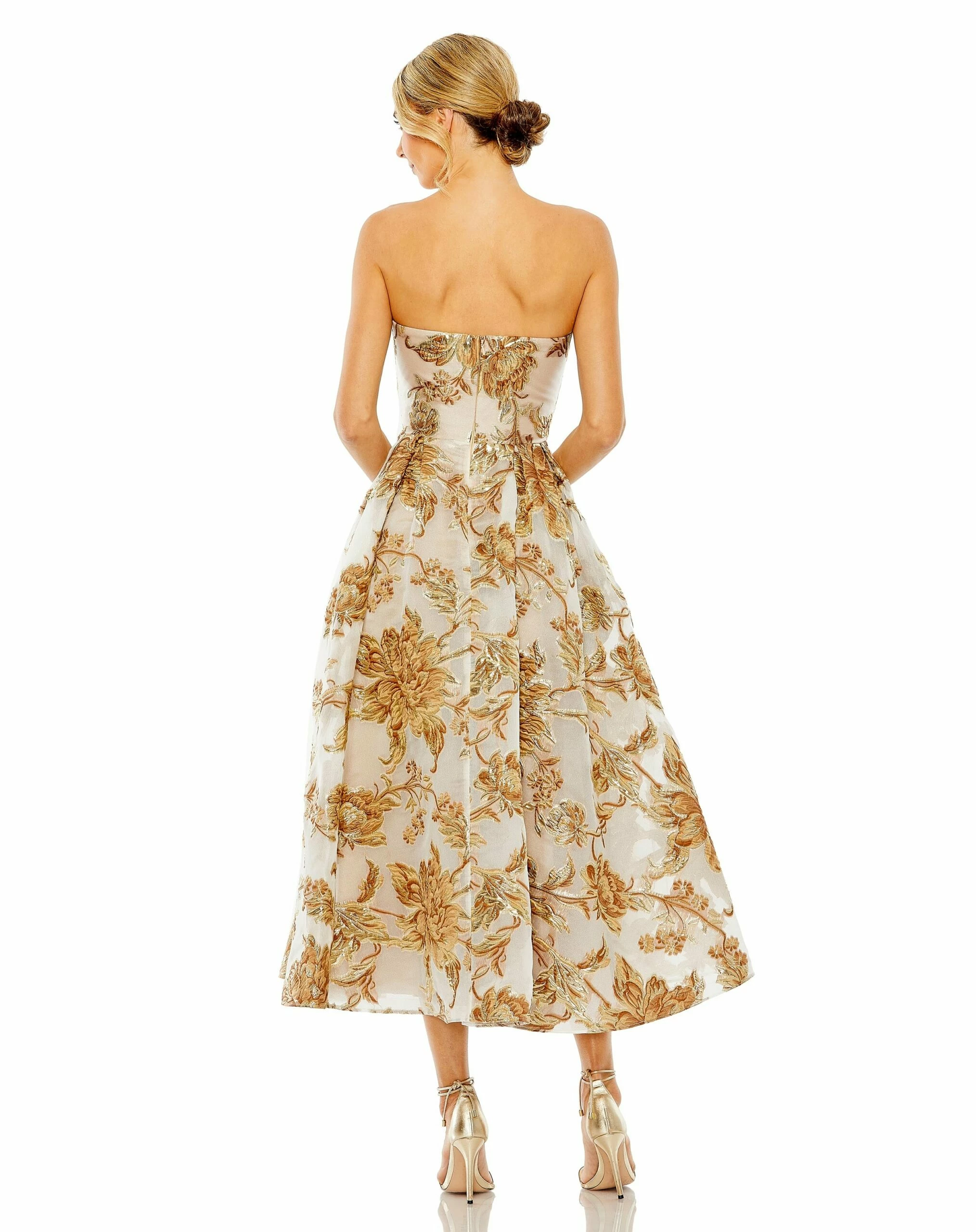 Strapless Brocade Midi Dress With Pockets 4 Strapless Brocade Midi Dress With Pockets - Image 2