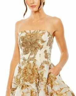 Strapless Brocade Mini Dress With Pockets 7 Strapless Brocade Mini Dress With Pockets -Women's Skirt 20718 Bronze CL