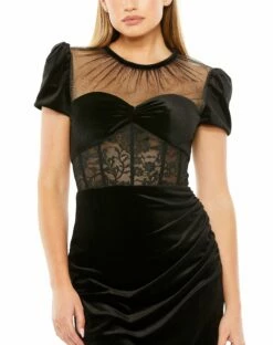 Short Sleeve Sheer Top Lace Bustier Dress -Women's Skirt 20742 Black CL