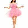 Strapless Ruffled Tulle Mini Ballgown