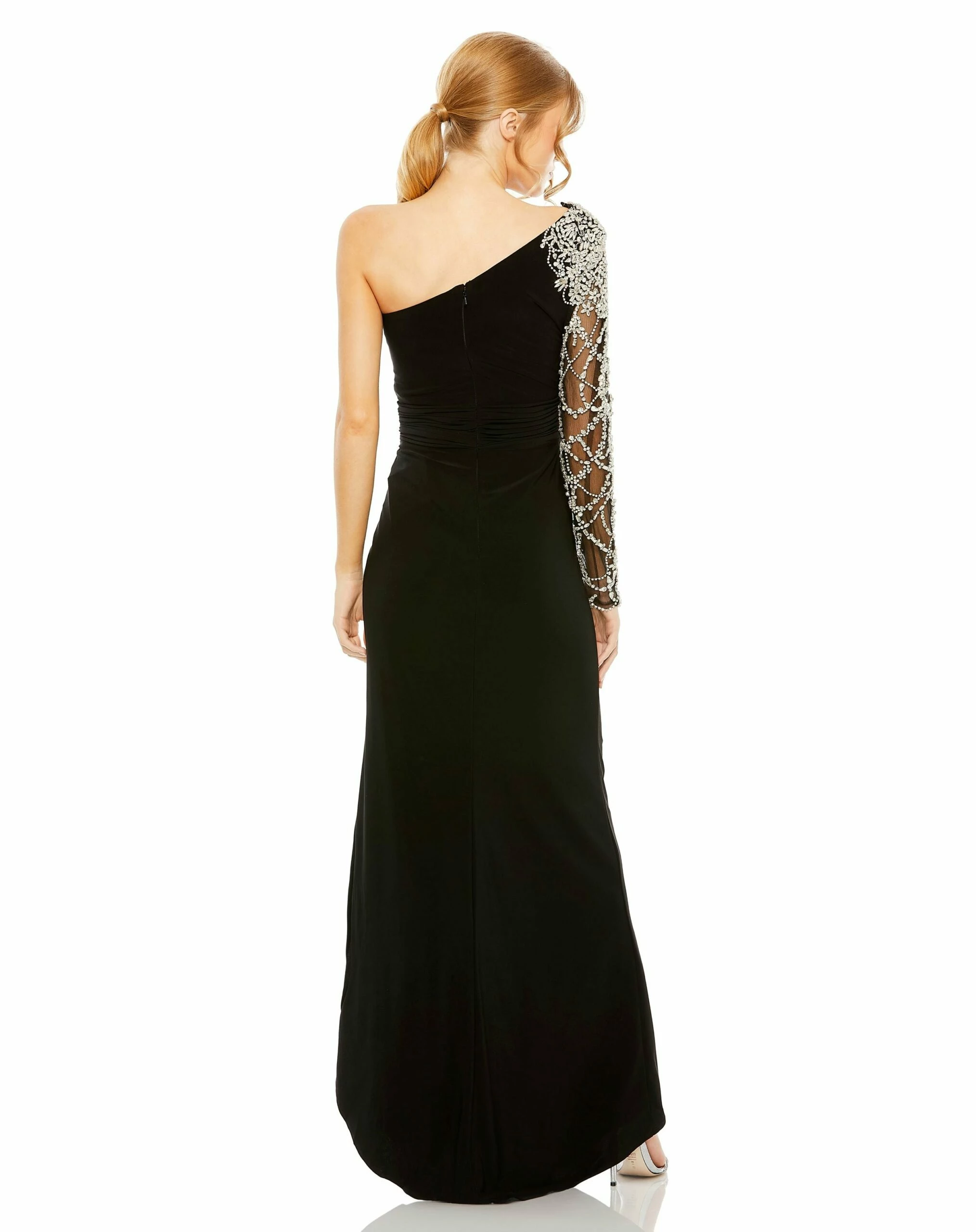 Embellished One Shoulder Long Sleeve Gown 4 Embellished One Shoulder Long Sleeve Gown - Image 2