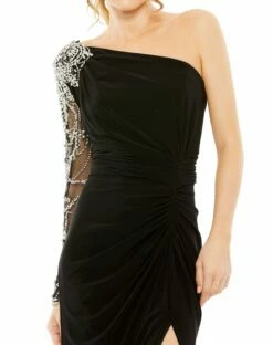 Embellished One Shoulder Long Sleeve Gown 10 Embellished One Shoulder Long Sleeve Gown -Women's Skirt 2215 Black CL