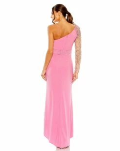 Embellished One Shoulder Long Sleeve Gown 13 Embellished One Shoulder Long Sleeve Gown -Women's Skirt 2215 Pink BK