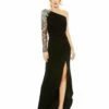 Embellished One Shoulder Long Sleeve Gown -Women's Skirt 2215 BLK Default 1 WS