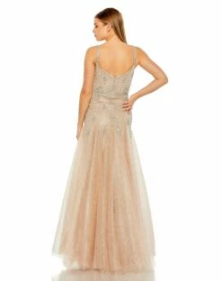 Slim Strap Embellished Bustier Gown -Women's Skirt 2236 NudeSilver BK