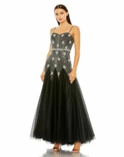 Slim Strap Embellished Bustier Gown