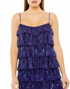 Beaded Strap Sequin Ruffle Mini Dress -Women's Skirt 23001 Cobalt CL