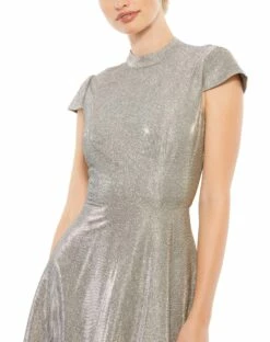 Metallic Cap Sleeve Tea-Length Dress -Women's Skirt 26151 Silver CL
