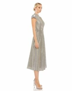Metallic Cap Sleeve Tea-Length Dress -Women's Skirt 26151 SIL 4 WS
