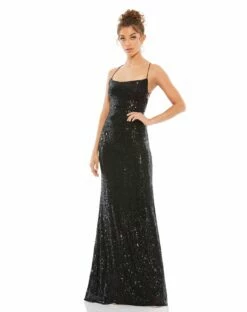 Stretch Sequin Lace Up Back Evening Gown 14 Stretch Sequin Lace Up Back Evening Gown -Women's Skirt 26269 BLK 1 WS