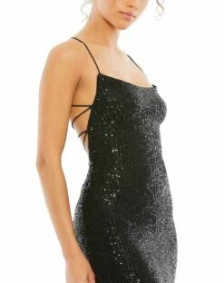 Stretch Sequin Lace Up Back Evening Gown 17 Stretch Sequin Lace Up Back Evening Gown -Women's Skirt 26269 BLK 3 WS