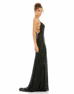 Stretch Sequin Lace Up Back Evening Gown 16 Stretch Sequin Lace Up Back Evening Gown -Women's Skirt 26269 BLK 4 WS