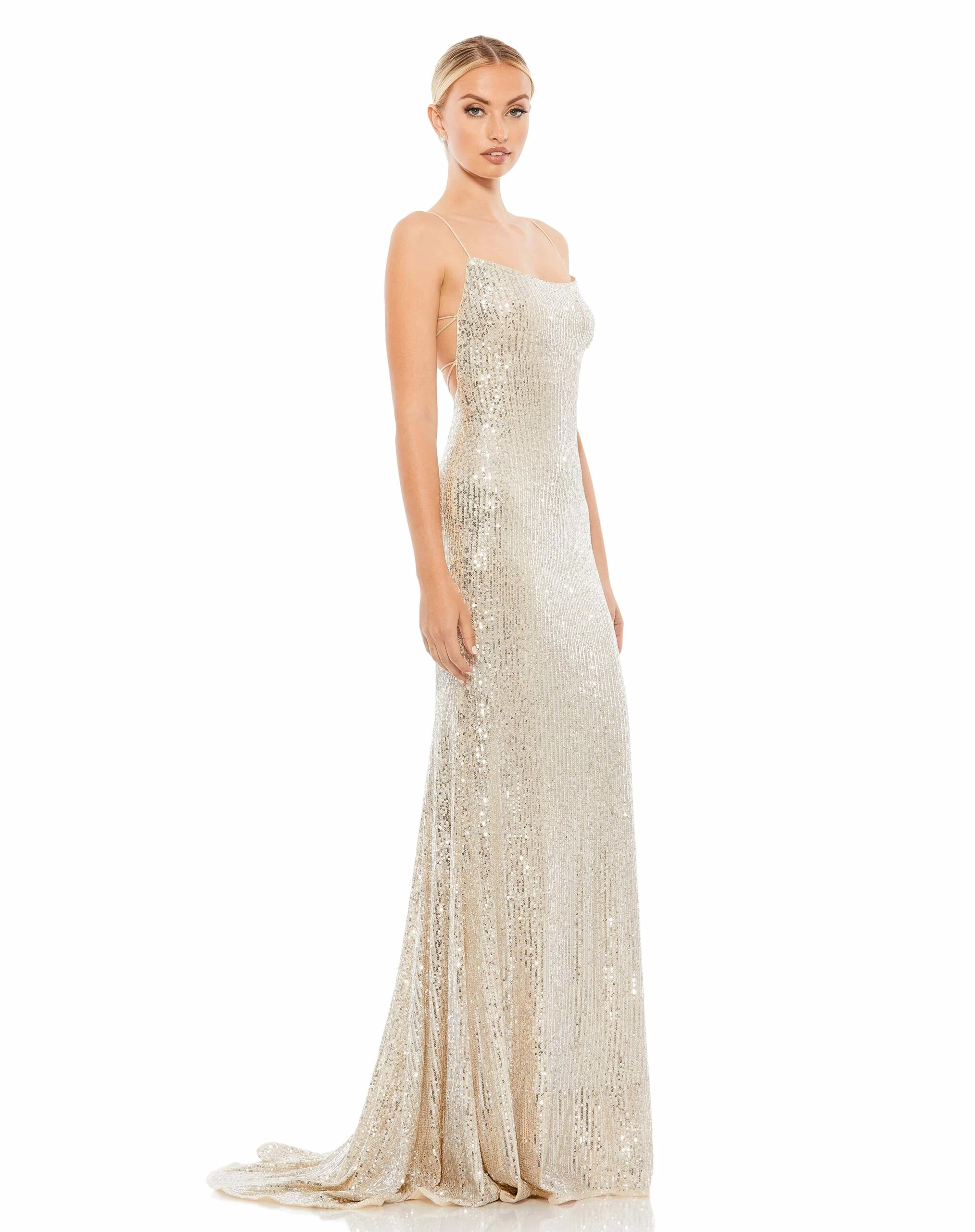 Stretch Sequin Lace Up Back Evening Gown 5 Stretch Sequin Lace Up Back Evening Gown - Image 3