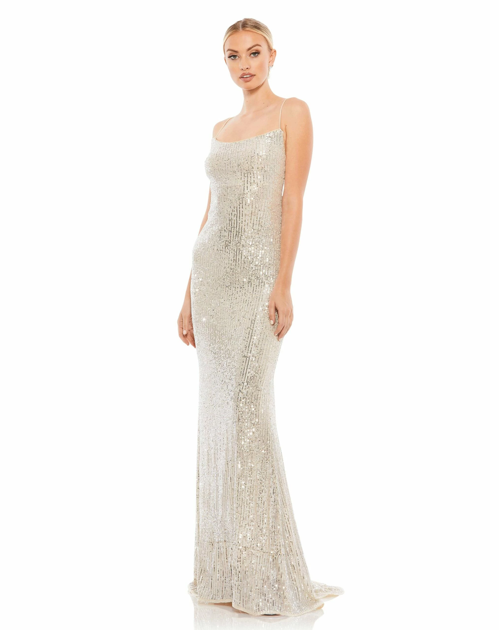 Stretch Sequin Lace Up Back Evening Gown 3 Stretch Sequin Lace Up Back Evening Gown