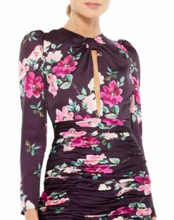 Floral Long Sleeve Ruched Mini Dress -Women's Skirt 2635 PFO 3 WS a44e2f82 2459 4a76 b897 053f06ce2e19
