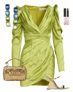Ruched Satin Puff Sleeve Cocktail Dress 11 Ruched Satin Puff Sleeve Cocktail Dress -Women's Skirt 26380 Pistachio