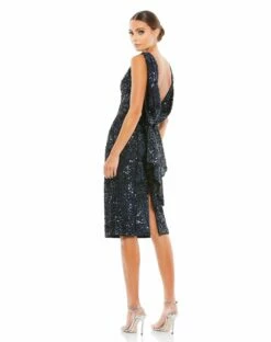 Draped Back Boatneck Sequined Cocktail Dress -Women's Skirt 26438 MID 2 WS