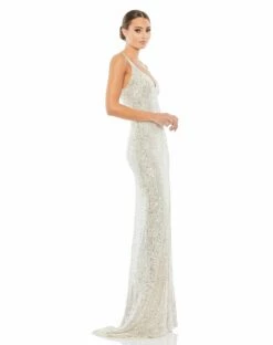 Fully Sequined Scoop Back Gown -Women's Skirt 26443 SIL 4 WS