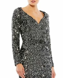 Long Sleeve Sequined Gown 15 Long Sleeve Sequined Gown -Women's Skirt 26445 BlackSilver CL