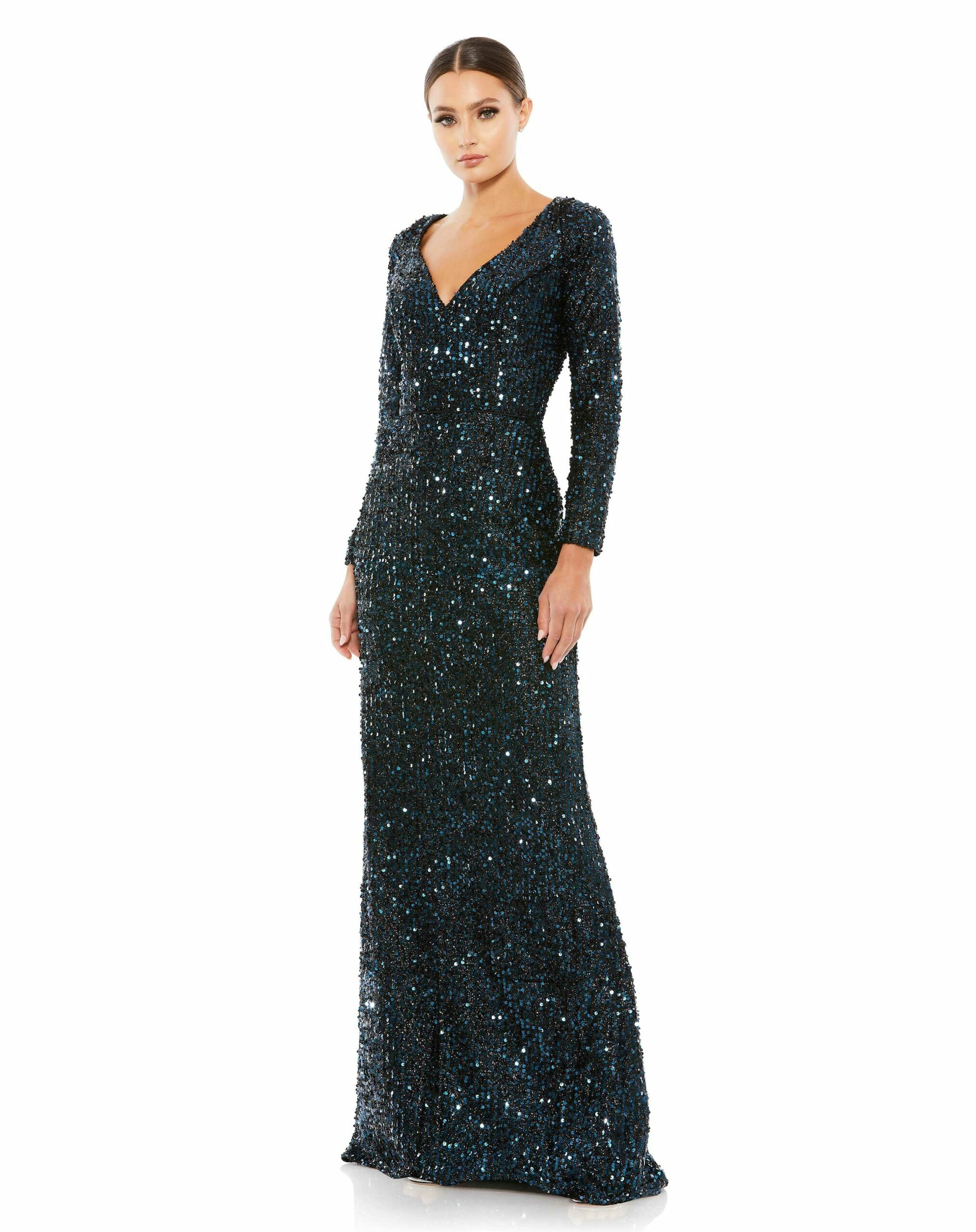 Long Sleeve Sequined Gown 3 Long Sleeve Sequined Gown