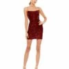 Open Back Lace Up Sequin Mini Dress -Women's Skirt 26479 Burgundy AB