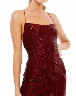 Open Back Lace Up Sequin Mini Dress -Women's Skirt 26479 Burgundy CL