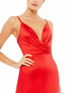 Red Plunging Faux Wrap Charmeuse Mini Dress | Final Sale -Women's Skirt 26481 RED 3 WS 53548886 cebb 43ef 916d 33cfb7edc2bc