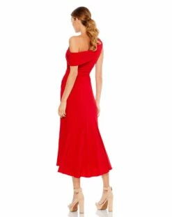 Ruched Off-The-Shoulder Midi Dress -Women's Skirt 26484 RED 2 WS