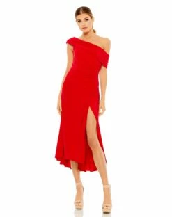 Ruched Off-The-Shoulder Midi Dress -Women's Skirt 26484 RED Default 1 WS