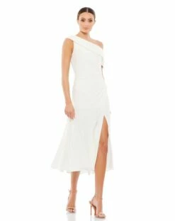 Ruched Off-The-Shoulder Midi Dress -Women's Skirt 26484 WHT Default 1 WS