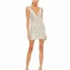 Front Twist Plunging Sequined Mini Dress -Women's Skirt 26496 SIL 1 WS