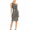 Sequined One Shoulder Fitted Mini Dress 1 Sequined One Shoulder Fitted Mini Dress -Women's Skirt 26497 Gunmetal AB