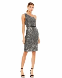 Sequined One Shoulder Fitted Mini Dress