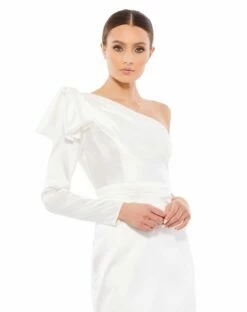 One Shoulder Long Sleeve Satin Mini Dress -Women's Skirt 26500 WHT 3 WS