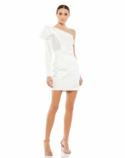 One Shoulder Long Sleeve Satin Mini Dress