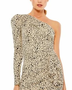 Animal Print One Shoulder Draped Mini Dress -Women's Skirt 26507 DAL 3 WS