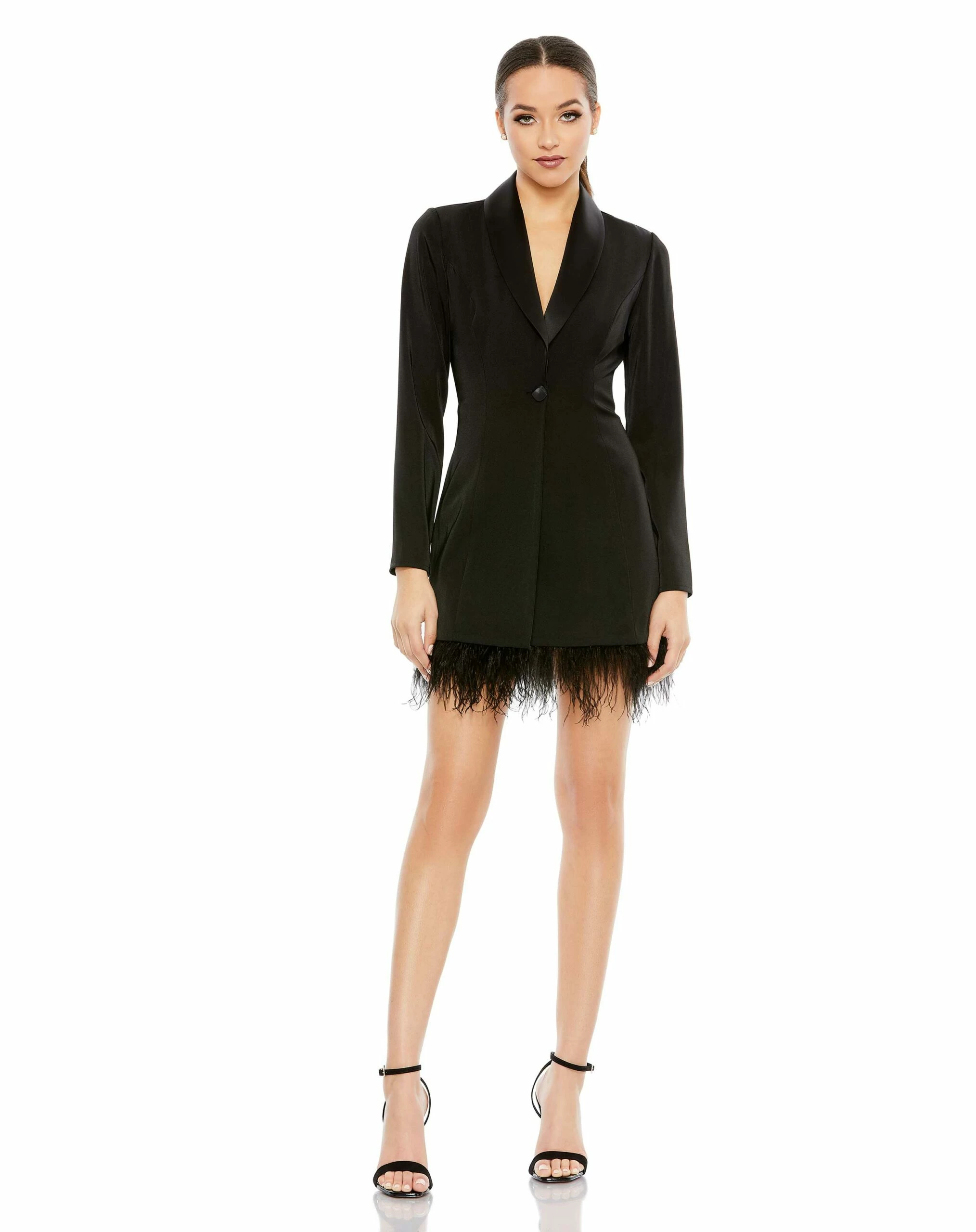 Feathered Trim Tuxedo Dress 3 Feathered Trim Tuxedo Dress