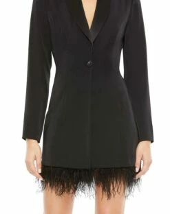 Feathered Trim Tuxedo Dress 7 Feathered Trim Tuxedo Dress -Women's Skirt 26510 Black CL