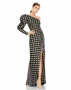 One Sleeve Polka Dot Sheath Gown