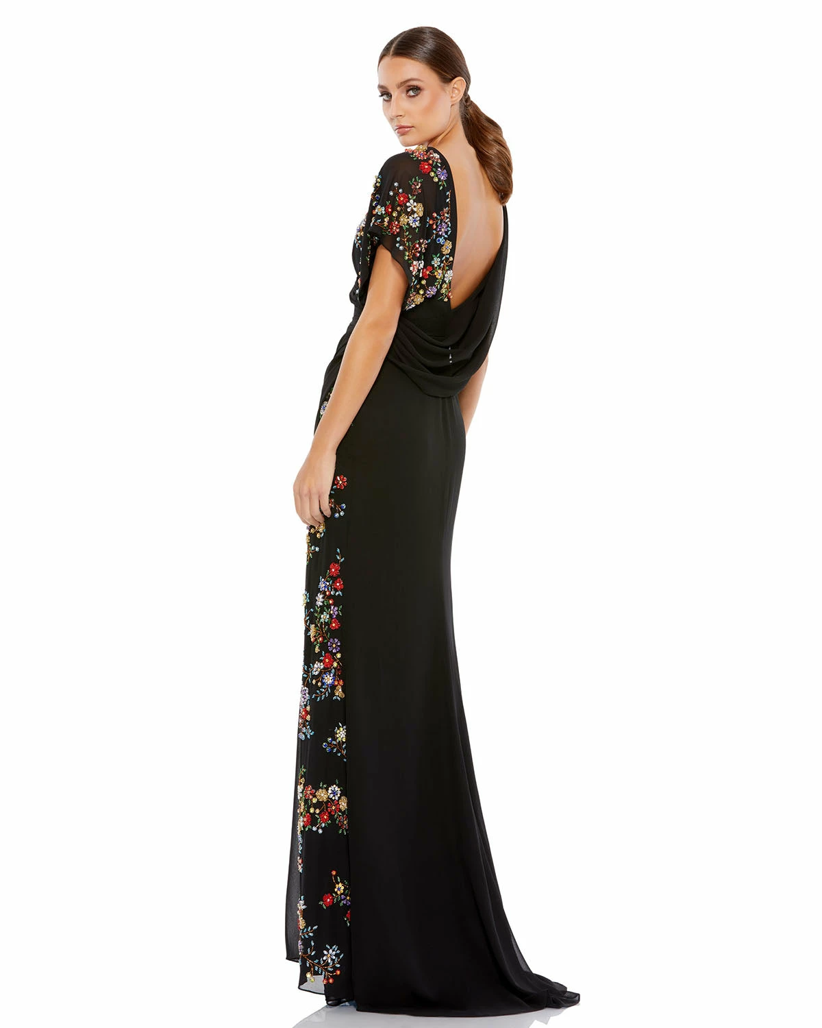 Faux Wrap Multi Colored Beaded Floral Gown 4 Faux Wrap Multi Colored Beaded Floral Gown - Image 2