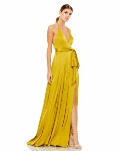 Charmeuse Halter Strap Soft Tie Waist Gown 12 Charmeuse Halter Strap Soft Tie Waist Gown -Women's Skirt 26531 CTR 1 WS