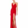Asymmetrical Pearl Strap V-Neck Gown 2 Asymmetrical Pearl Strap V-Neck Gown -Women's Skirt 26532 Red AB