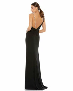 Asymmetrical Pearl Strap V-Neck Gown -Women's Skirt 26532 BLK 2 WS