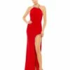 High Slit Halter Gown W/ Rhinestone Accents -Women's Skirt 26533 Red AB