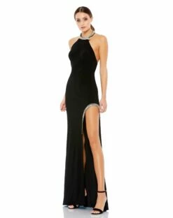 High Slit Halter Gown W/ Rhinestone Accents -Women's Skirt 26533 BLK Default 1 WS