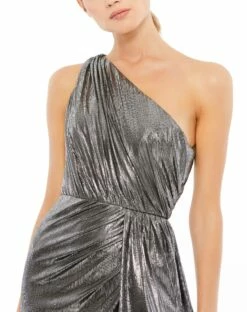Metallic Draped One Shoulder Grecian Dress 13 Metallic Draped One Shoulder Grecian Dress -Women's Skirt 26537 Gunmetal CL